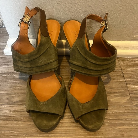 Jcrew Suede Leather Nicole Heels Sandals Peep Toe Slingback Green 7 - Picture 3 of 8